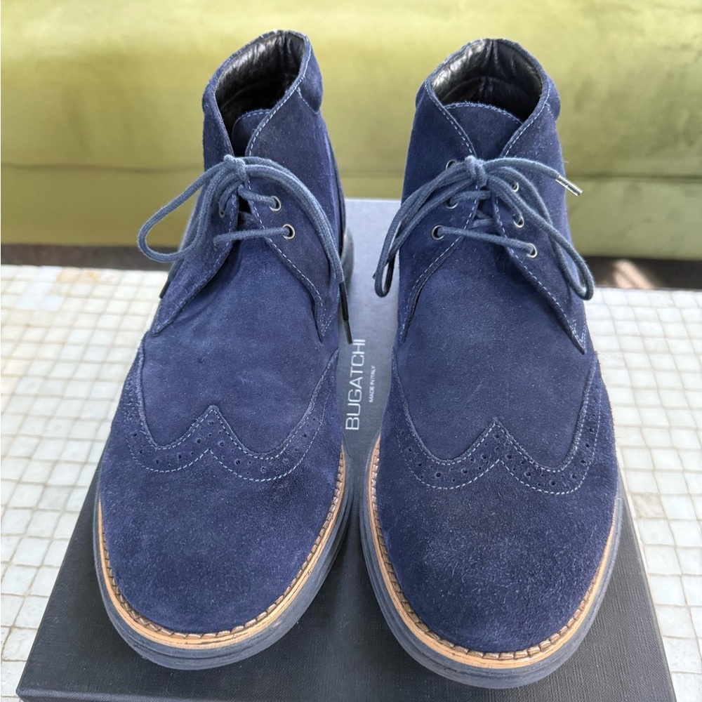 Bugatchi Navy Suede Lace-Up Shoes